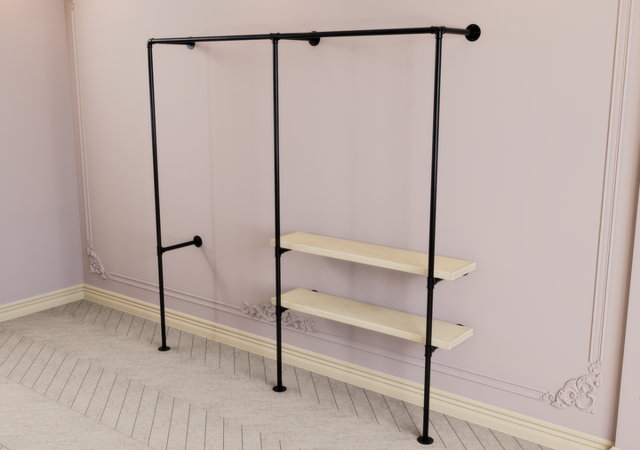 Double Clothes Rack with Side Shelf Brackets (D138)