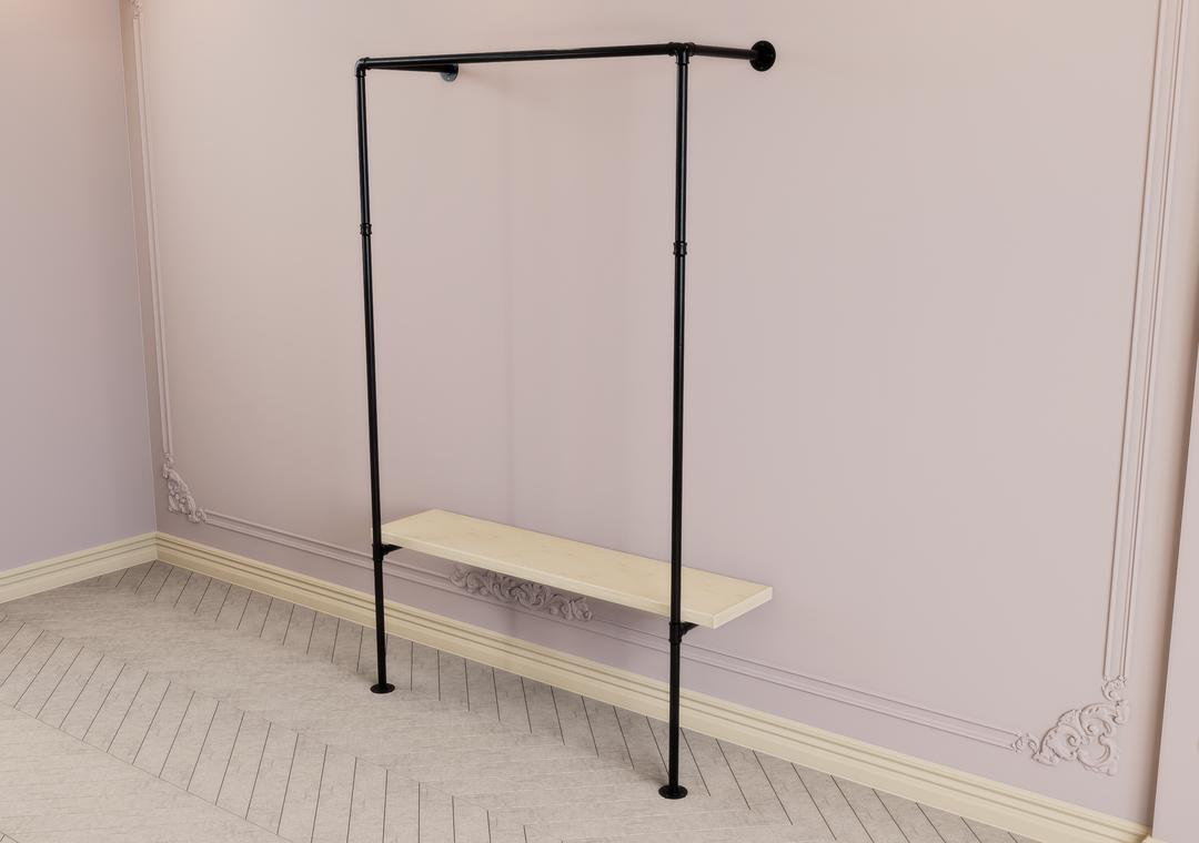 Wall & Floor Mounted Clothes Rack with Wide Lower Shelf Bracket (D144)