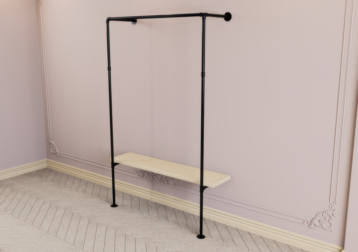 Wall & Floor Mounted Clothes Rack with Wide Lower Shelf Bracket (D144)