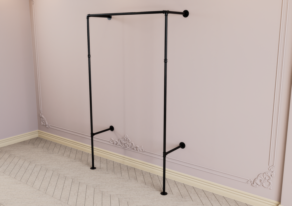Wall & Floor Mounted Clothes Rack with Wide Lower Shelf Bracket (D144)