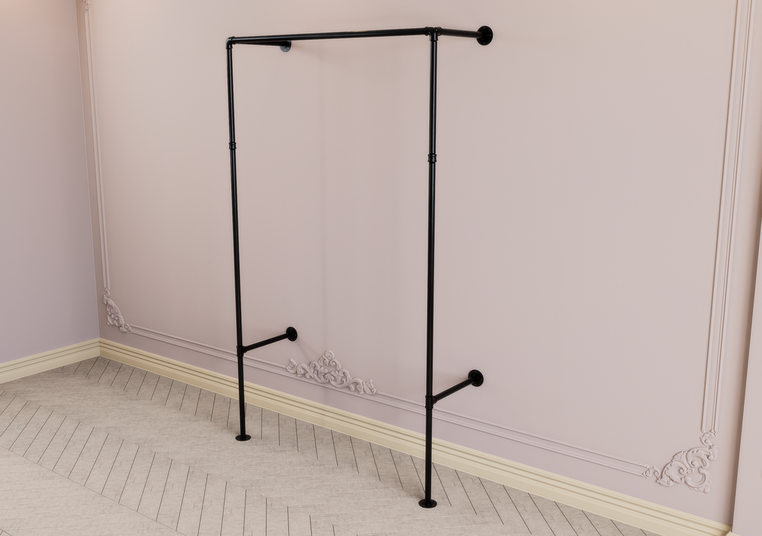 Wall & Floor Mounted Clothes Rack with Wide Lower Shelf Bracket (D144)