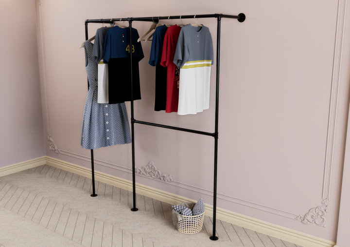 Dual Clothes Rack with Split-Tier Left Side (D150)
