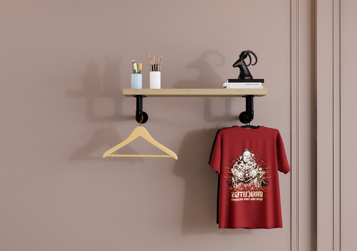 Rustic Wall Shelf Bracket with Hanging Rod (2259)