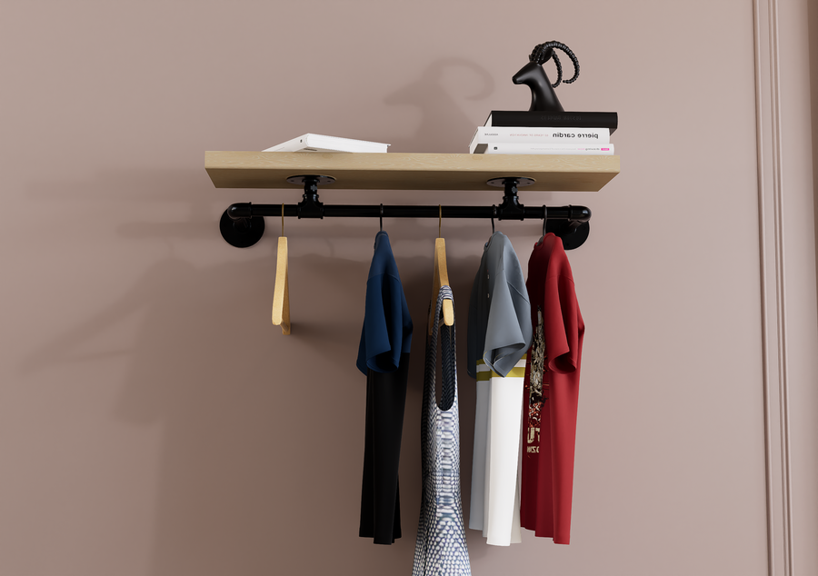 Compact Wall Mounted Clothes Rack with Shelf Bracket (1877)