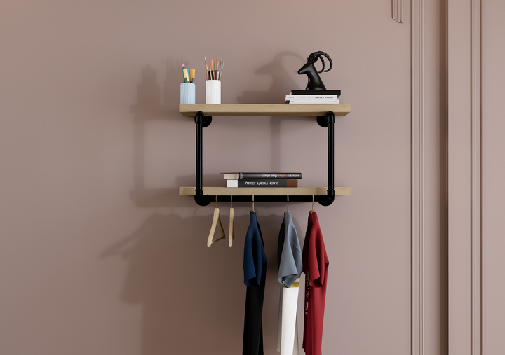 Compact Double Tier Shelf Bracket with Clothes Bar (3544)