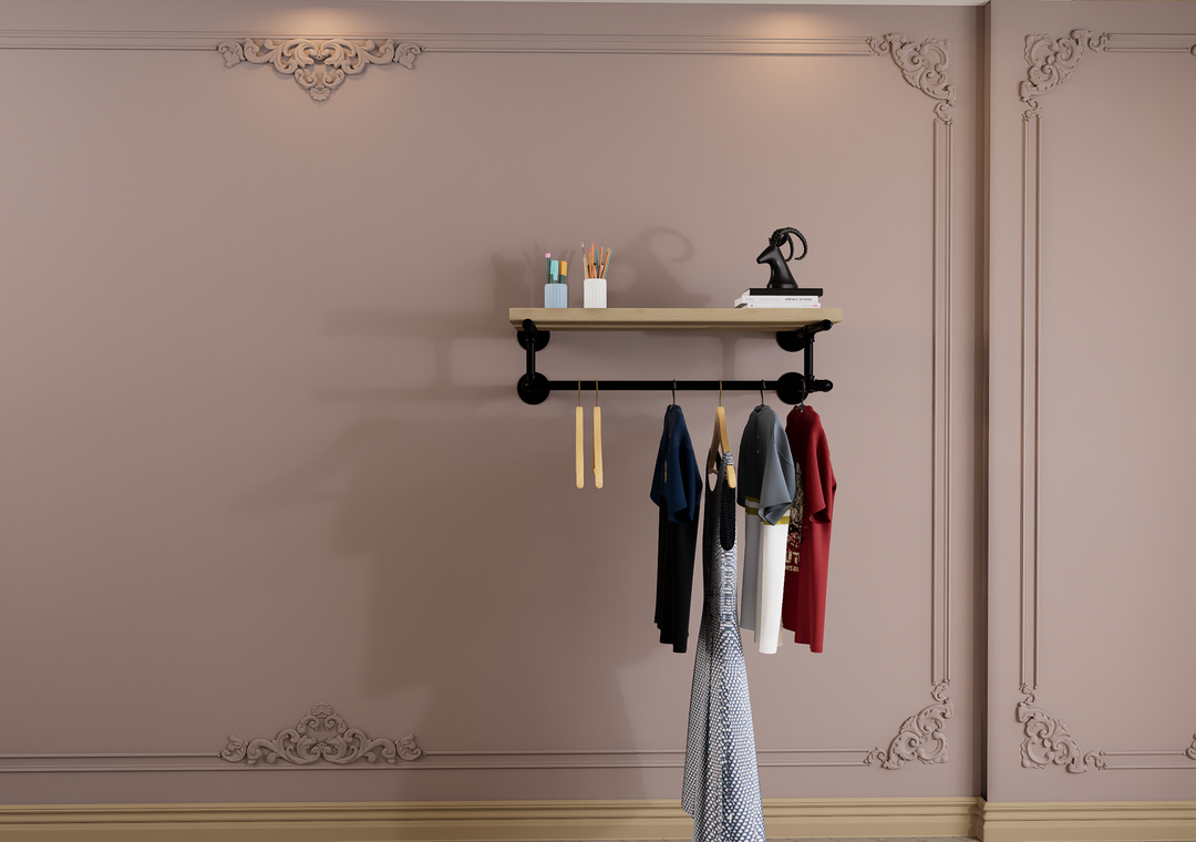 Compact Wall Shelf Bracket with Clothes Bar (3903)
