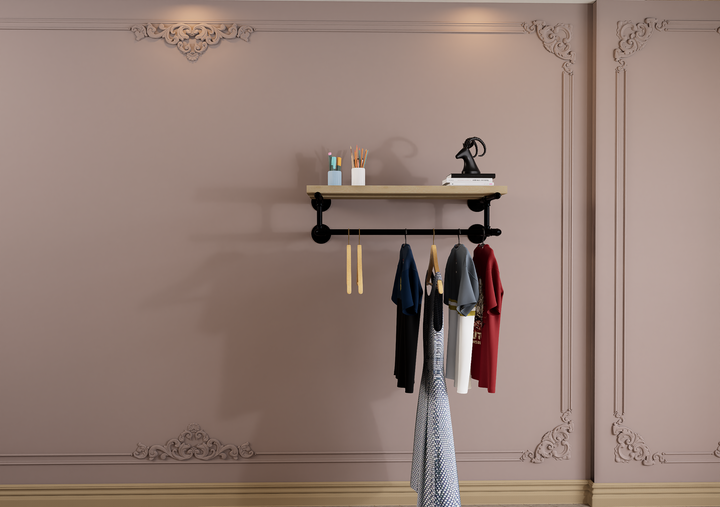 Compact Wall Shelf Bracket with Clothes Bar (3903)