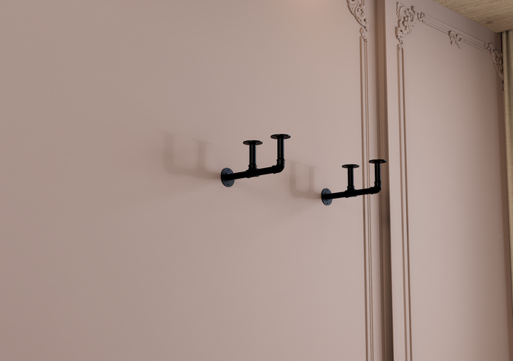 Rustic Wall Shelf Bracket with Hanging Rod (2259)