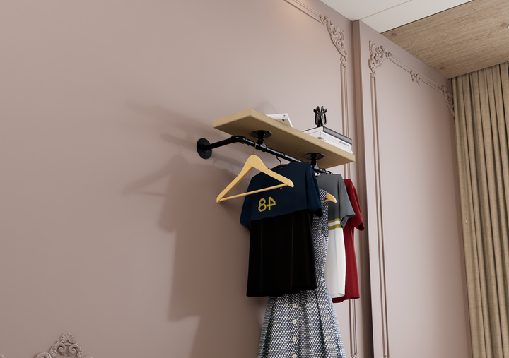 Compact Wall Mounted Clothes Rack with Shelf Bracket (1877)