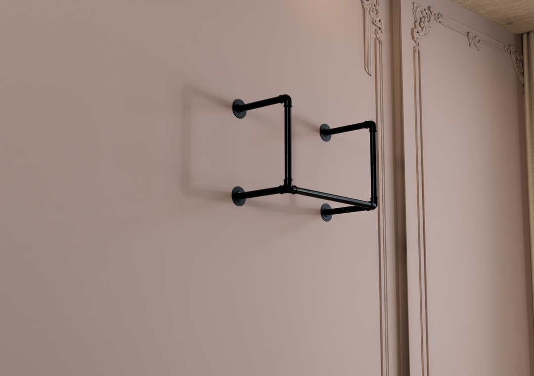 Compact Double Tier Shelf Bracket with Clothes Bar (3544)