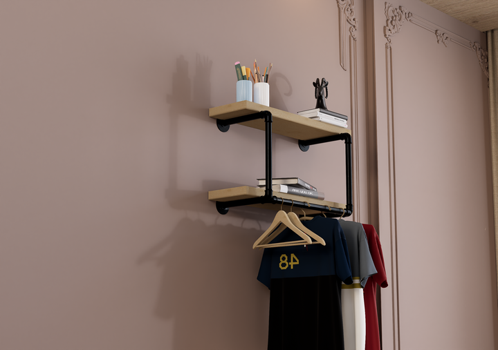 Compact Double Tier Shelf Bracket with Clothes Bar (3544)