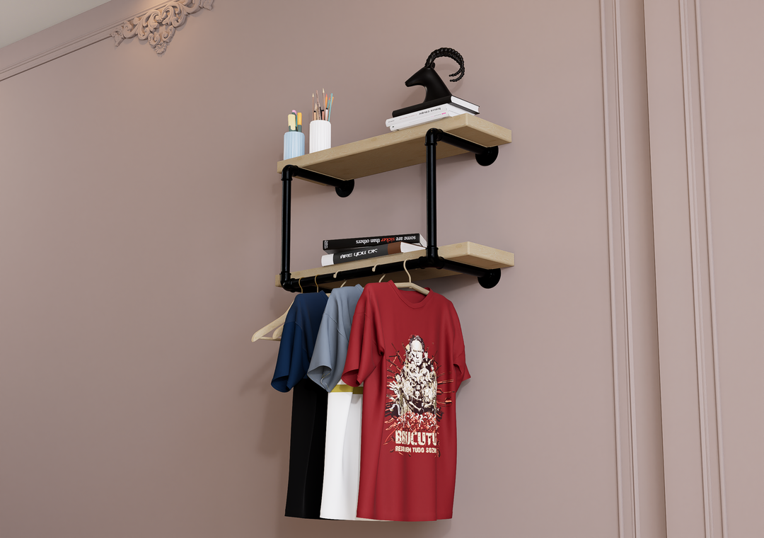 Compact Double Tier Shelf Bracket with Clothes Bar (3544)