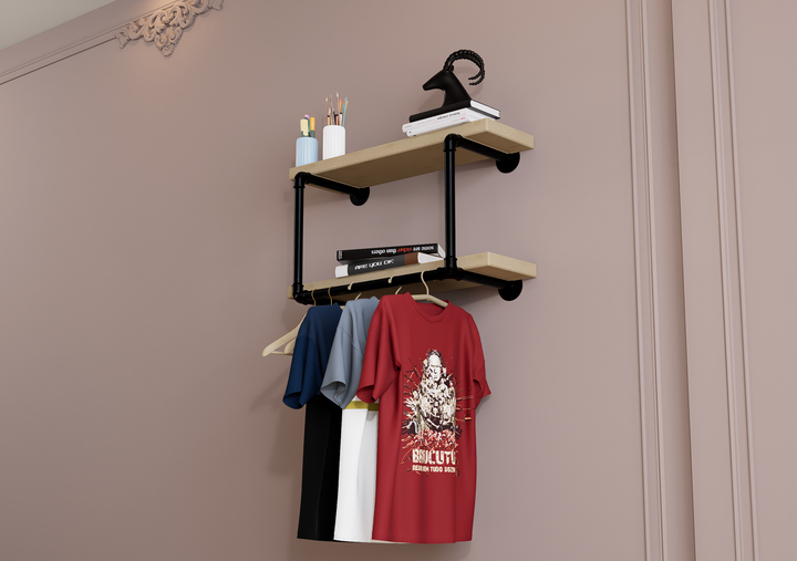 Compact Double Tier Shelf Bracket with Clothes Bar (3544)