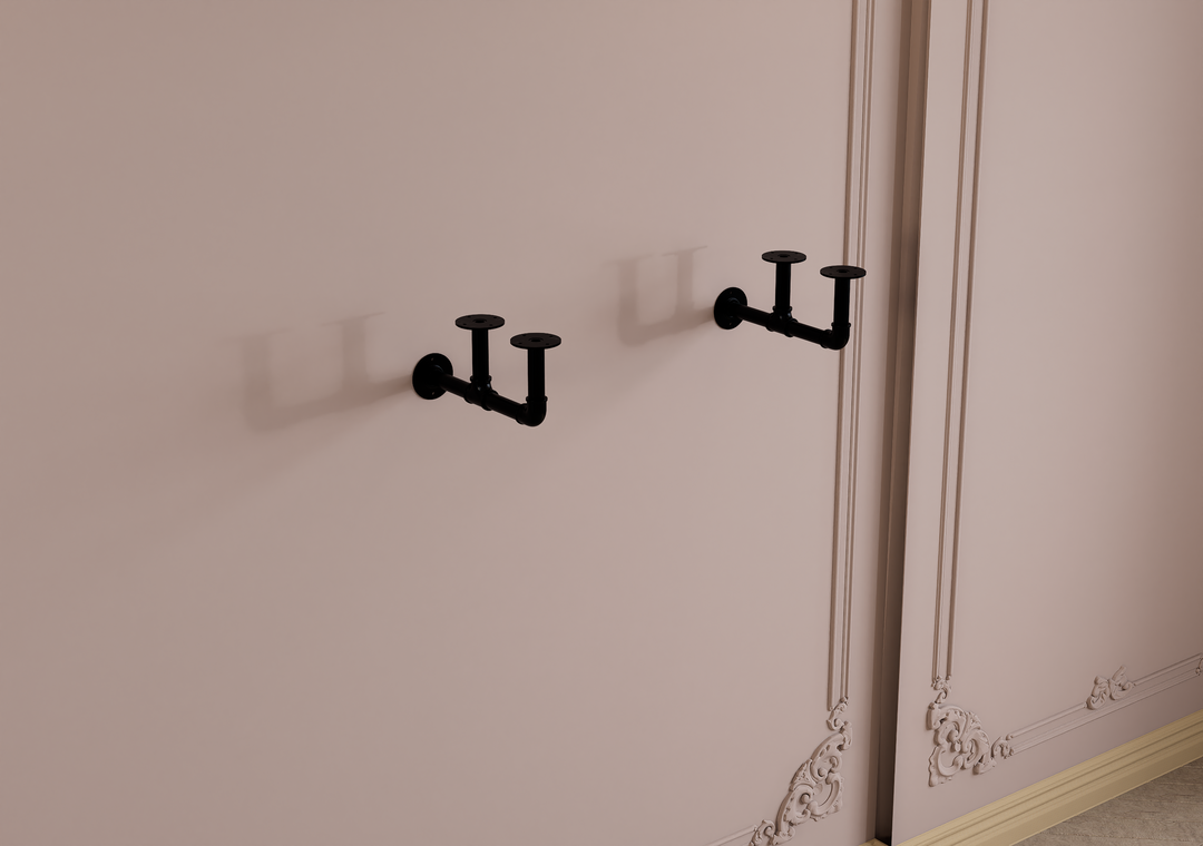 Rustic Wall Shelf Bracket with Hanging Rod (2259)