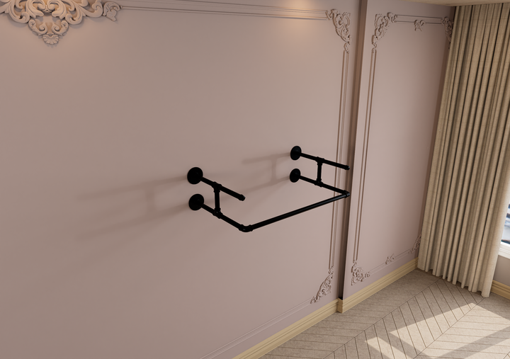 Compact Wall Shelf Bracket with Clothes Bar (3903)