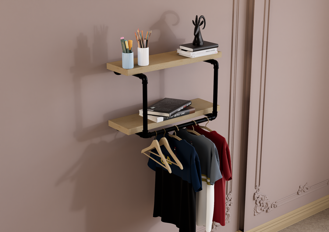 Compact Double Tier Shelf Bracket with Clothes Bar (3544)
