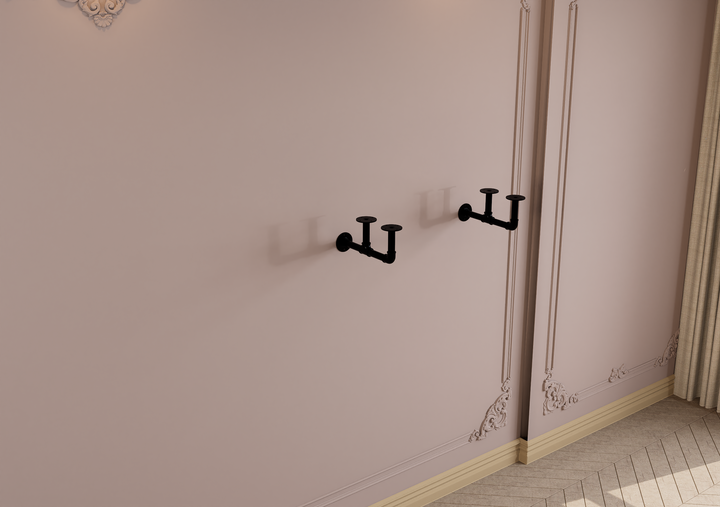 Rustic Wall Shelf Bracket with Hanging Rod (2259)