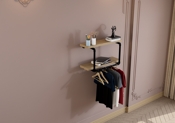 Compact Double Tier Shelf Bracket with Clothes Bar (3544)