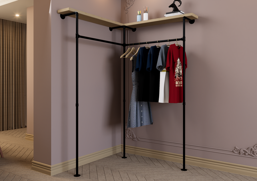 Corner Clothes Rack with Top Shelf Bracket (2413)