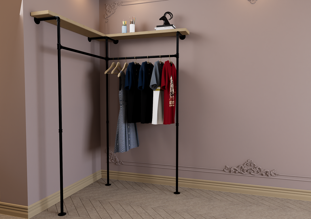 Corner Clothes Rack with Top Shelf Bracket (2413)