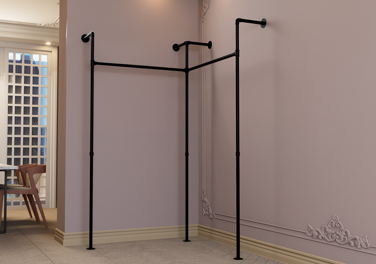 Corner Clothes Rack with Top Shelf Bracket (2413)
