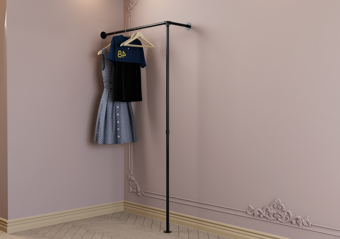 Industrial Pipe Corner Clothing Rack (D1)