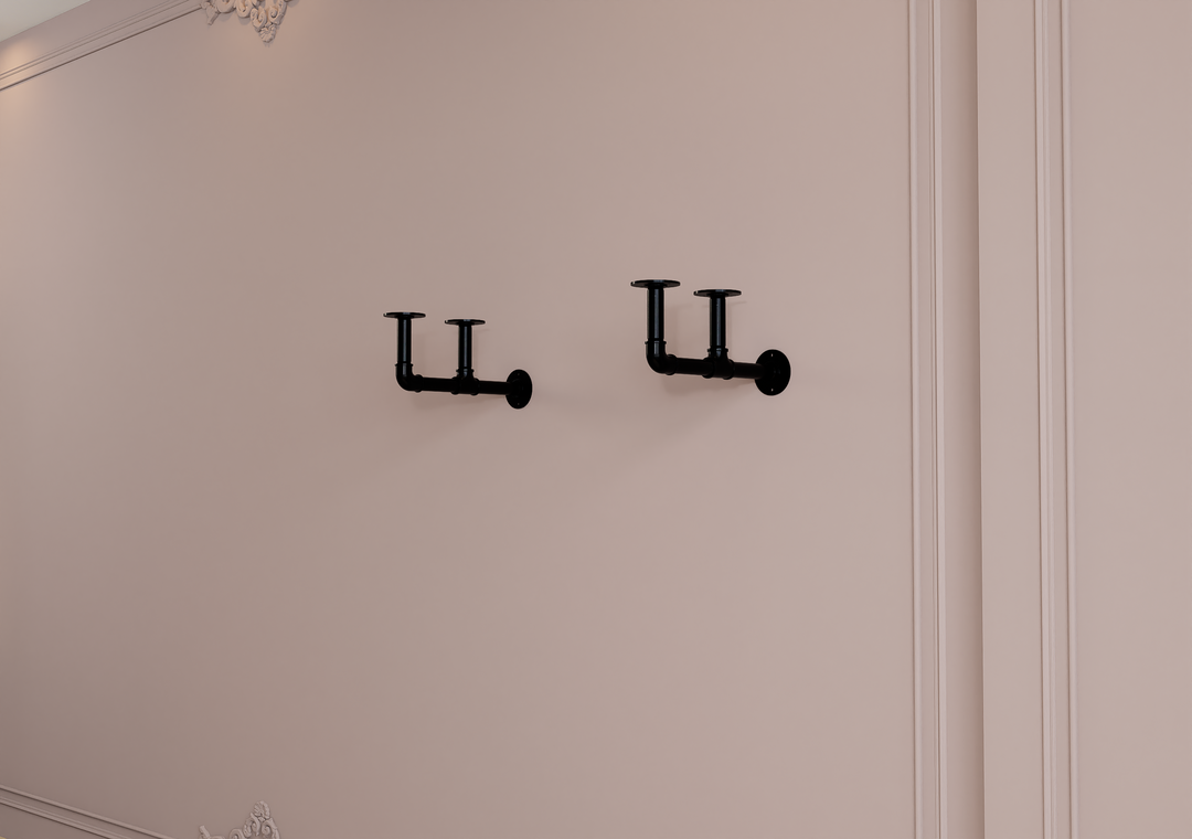 Rustic Wall Shelf Bracket with Hanging Rod (2259)
