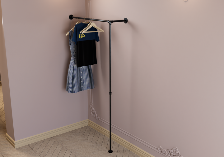 Industrial Pipe Corner Clothing Rack (D1)