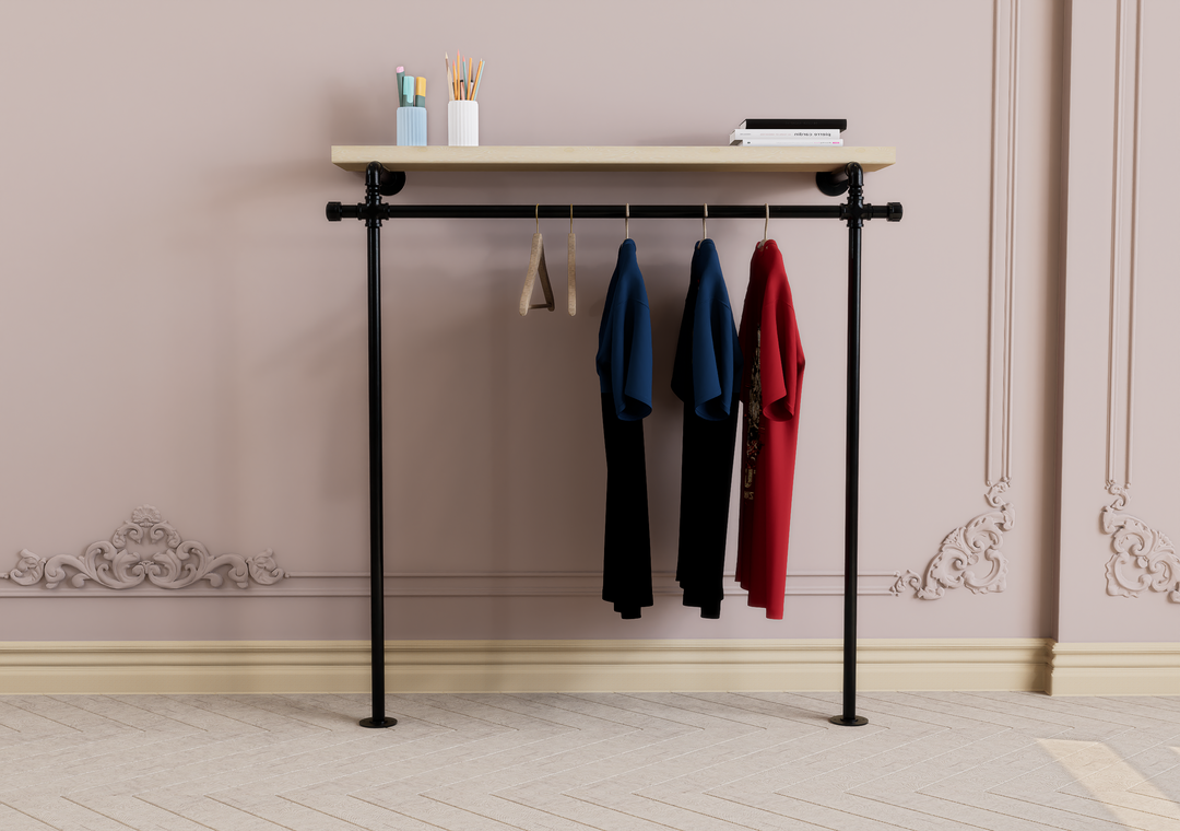Industrial Wall & Floor Mounted Clothes Rack Minimalist Closet Organiser (D25)