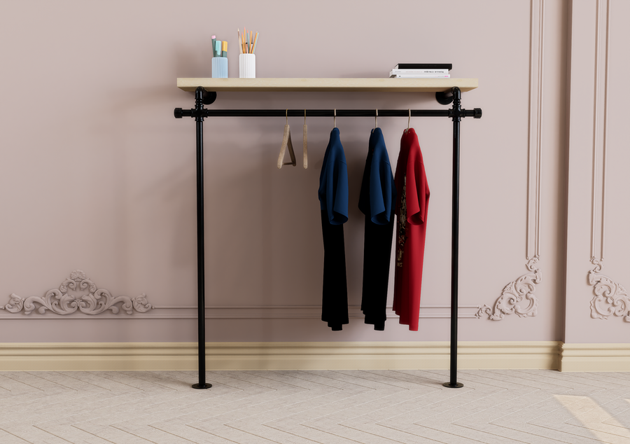 Industrial Wall & Floor Mounted Clothes Rack Minimalist Closet Organiser (D25)