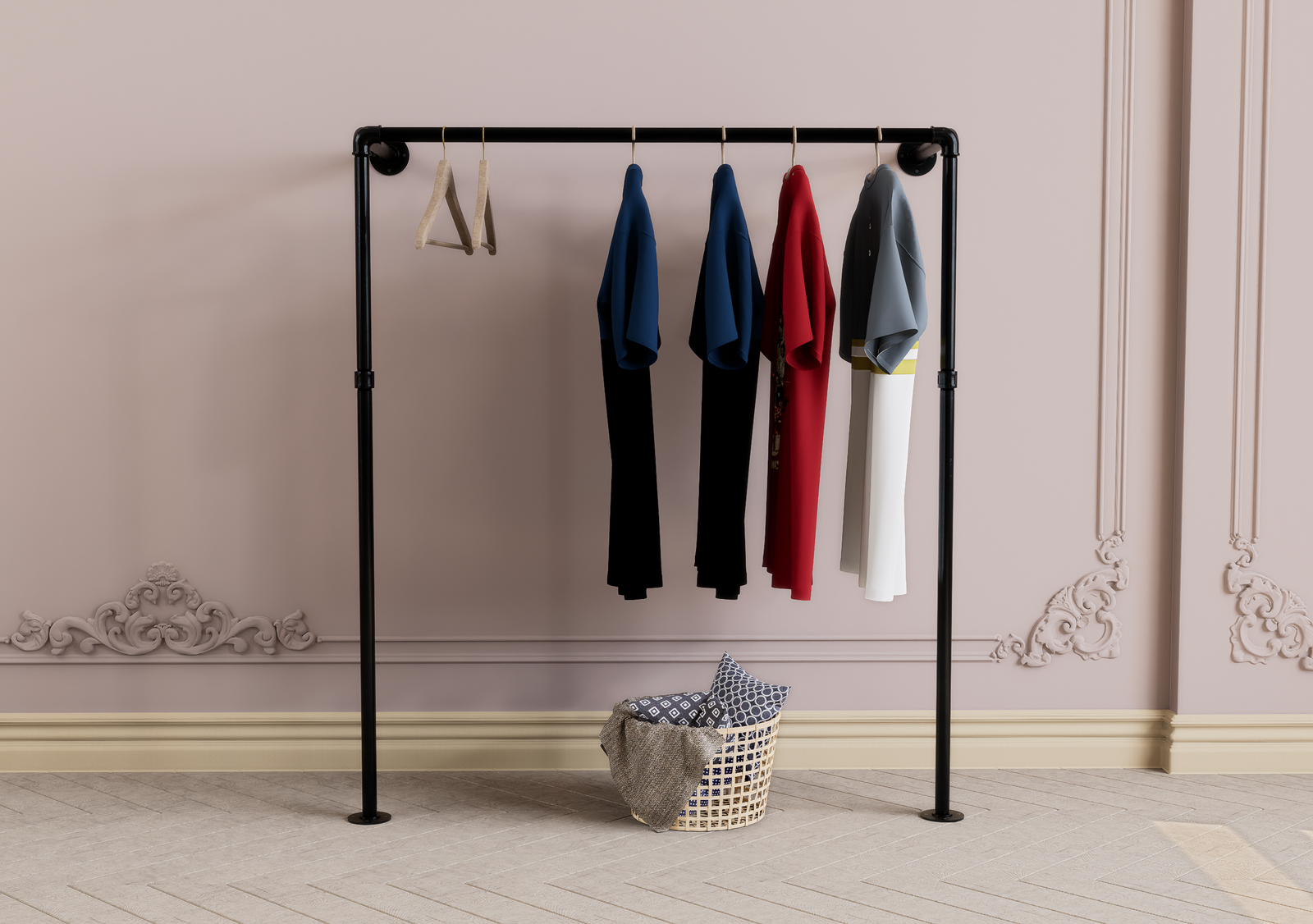 Industrial Pipe Wall & Floor Mounted Clothes Rack (D121)