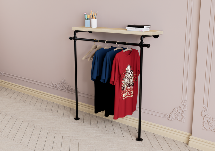 Industrial Wall & Floor Mounted Clothes Rack Minimalist Closet Organiser (D25)