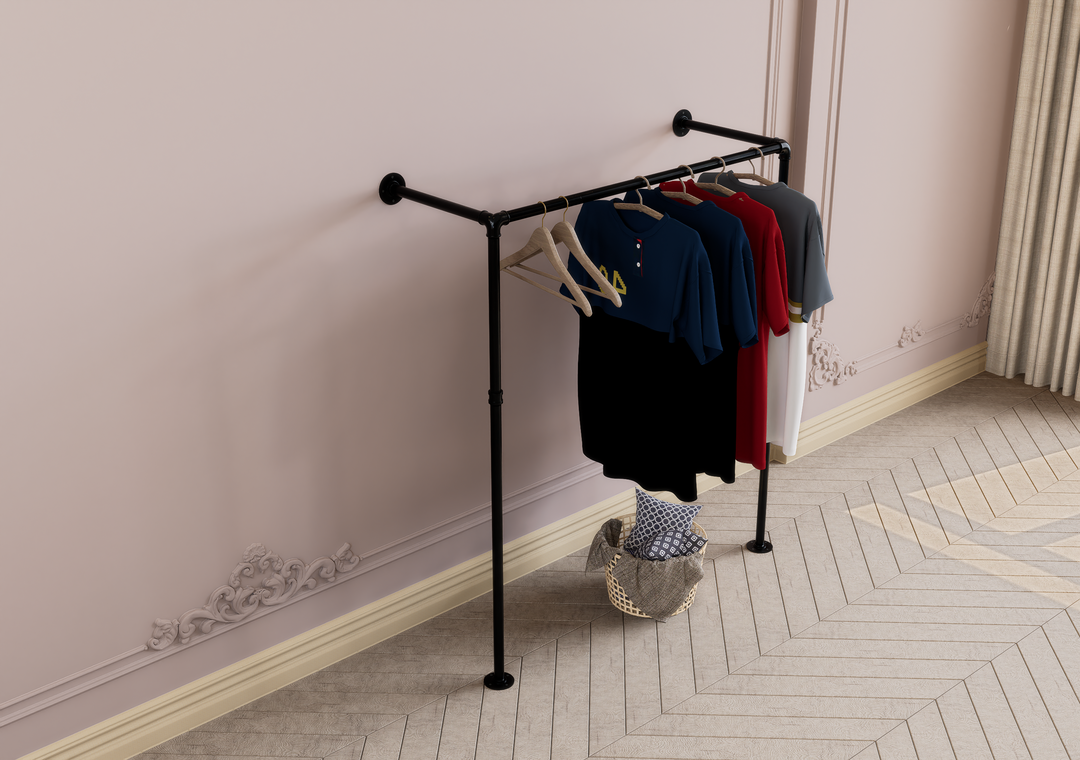 Industrial Pipe Wall & Floor Mounted Clothes Rack (D121)