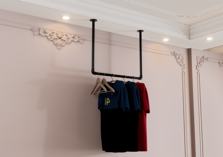 Single Industrial Iron Ceiling Mounted Clothes Rack (D6)