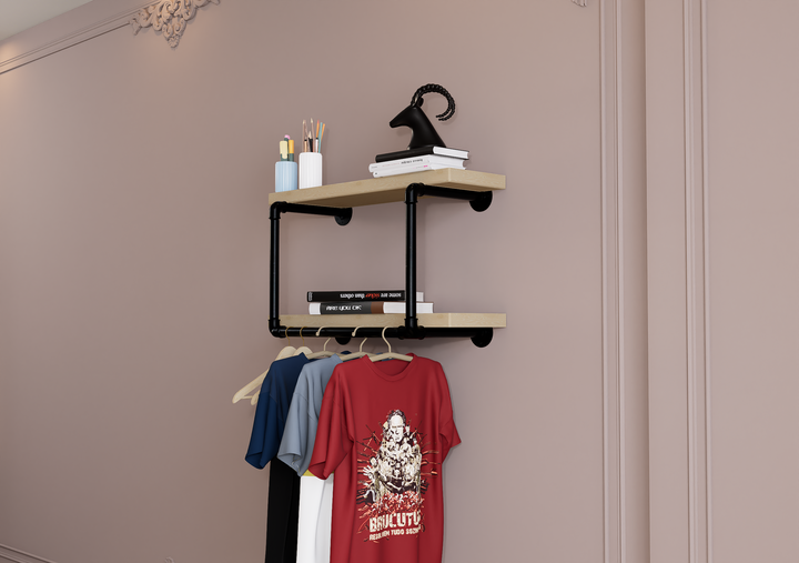 Compact Double Tier Shelf Bracket with Clothes Bar (3544)