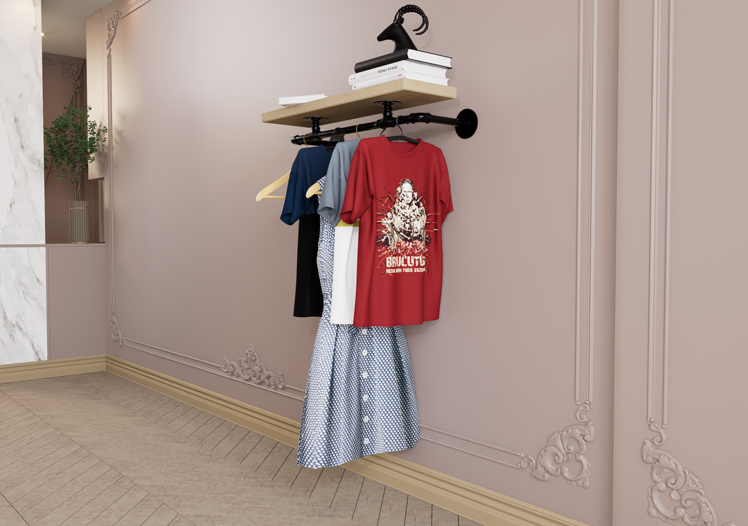 Compact Wall Mounted Clothes Rack with Shelf Bracket (1877)