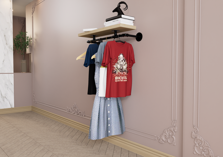 Compact Wall Mounted Clothes Rack with Shelf Bracket (1877)