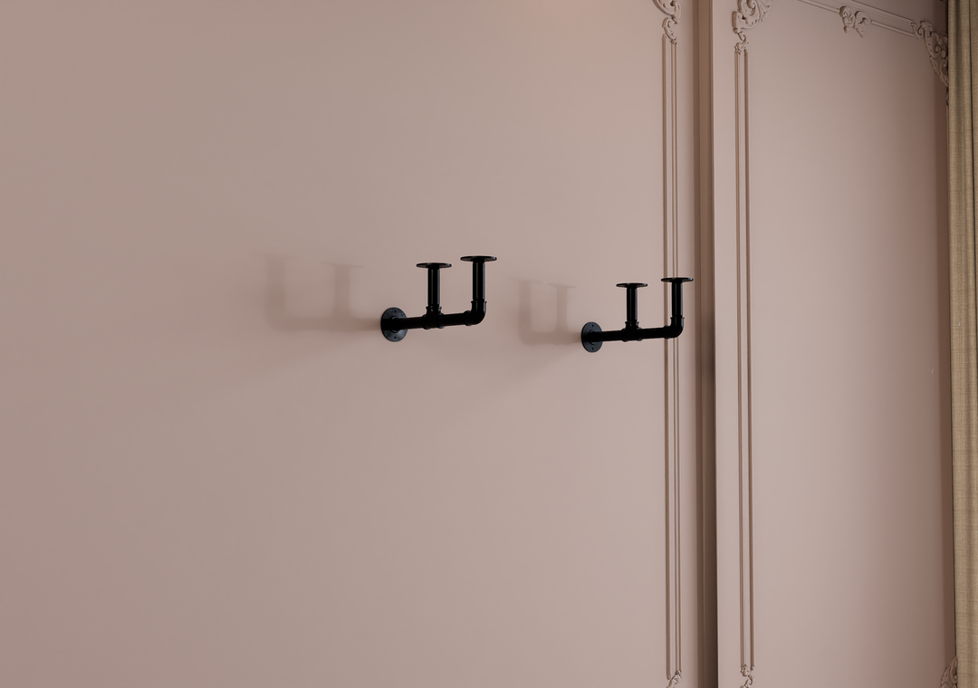 Rustic Wall Shelf Bracket with Hanging Rod (2259)