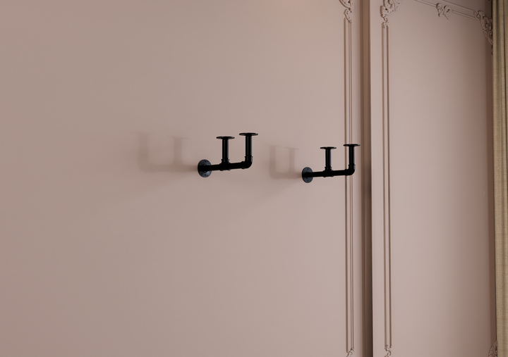 Rustic Wall Shelf Bracket with Hanging Rod (2259)