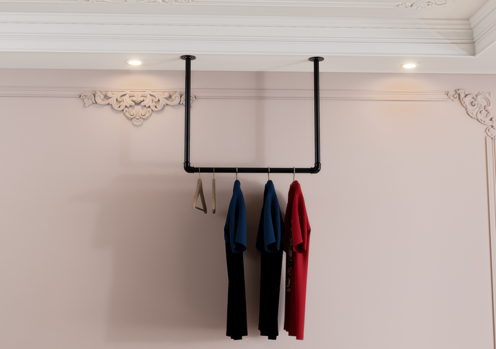Single Industrial Iron Ceiling Mounted Clothes Rack (D6)