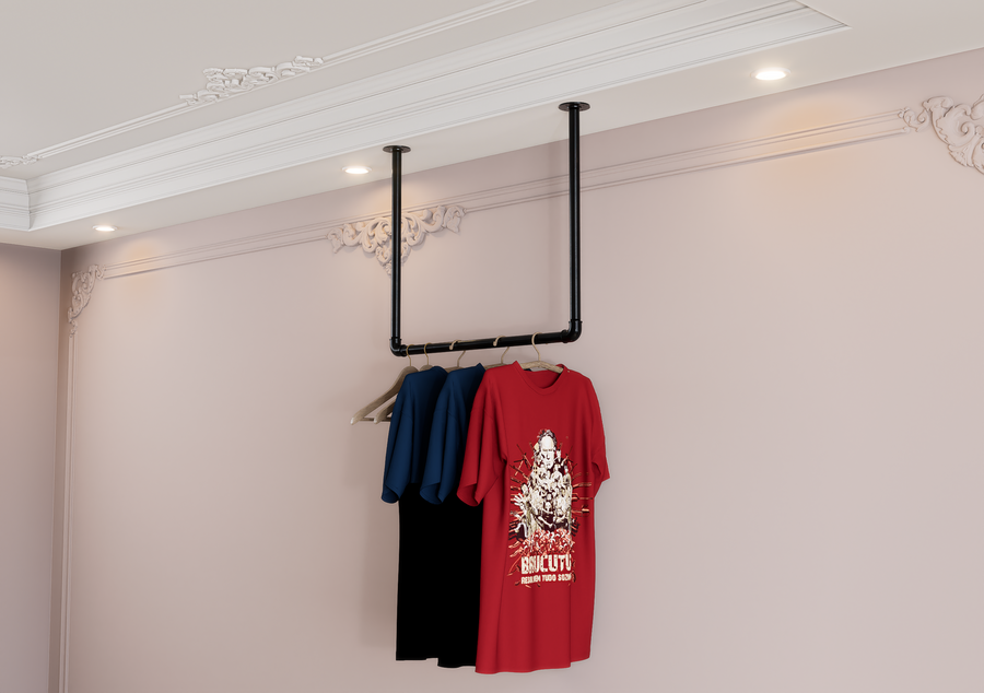 Single Industrial Iron Ceiling Mounted Clothes Rack (D6)