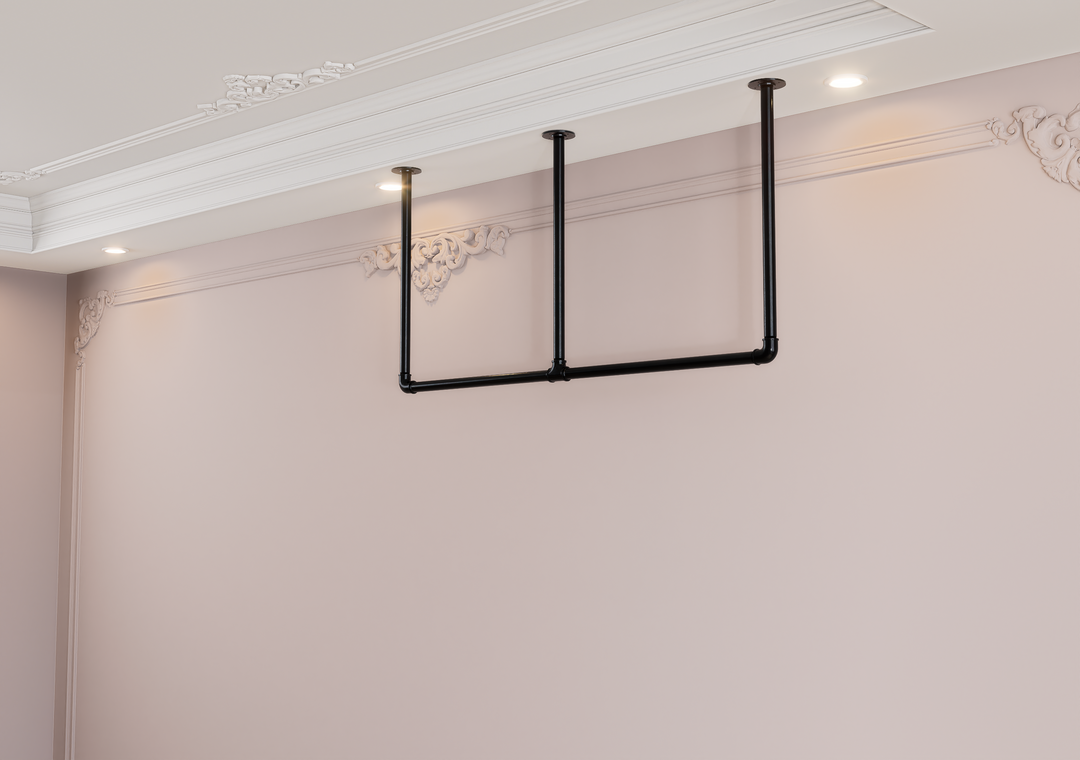 Dual Industrial Iron Ceiling Mounted Clothes Rack (D5)