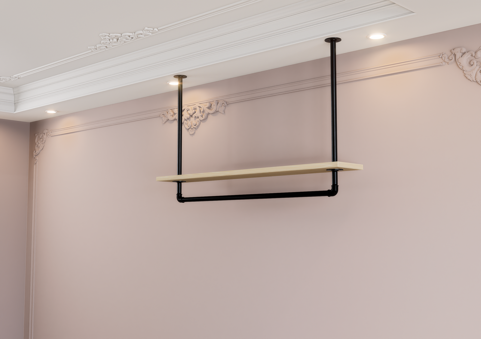 Ceiling Mounted Shelf Bracket with Clothes Rail (D112)