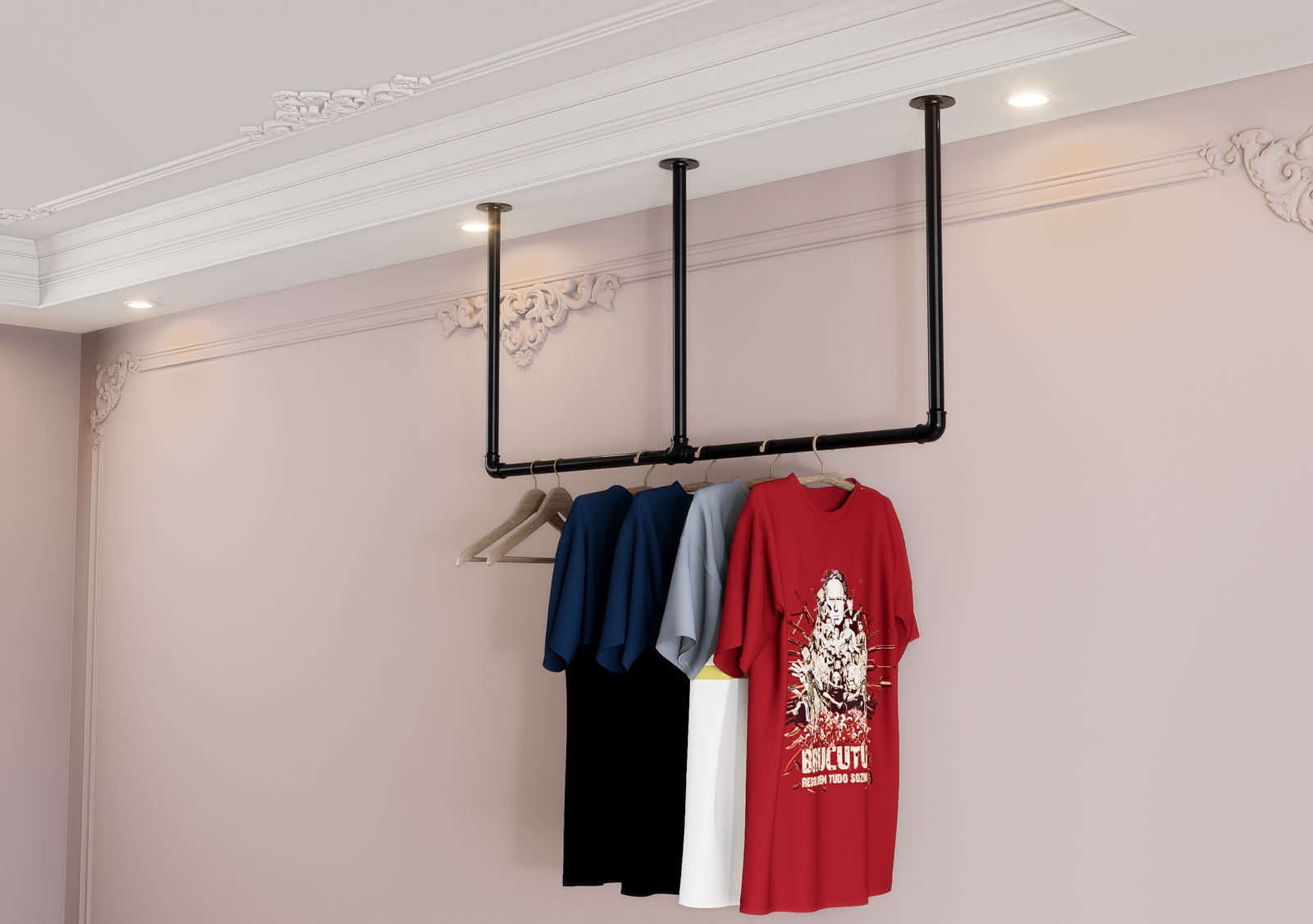 Dual Industrial Iron Ceiling Mounted Clothes Rack (D5)