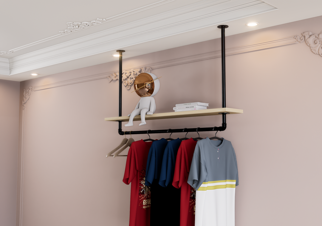 Ceiling Mounted Shelf Bracket with Clothes Rail (D112)