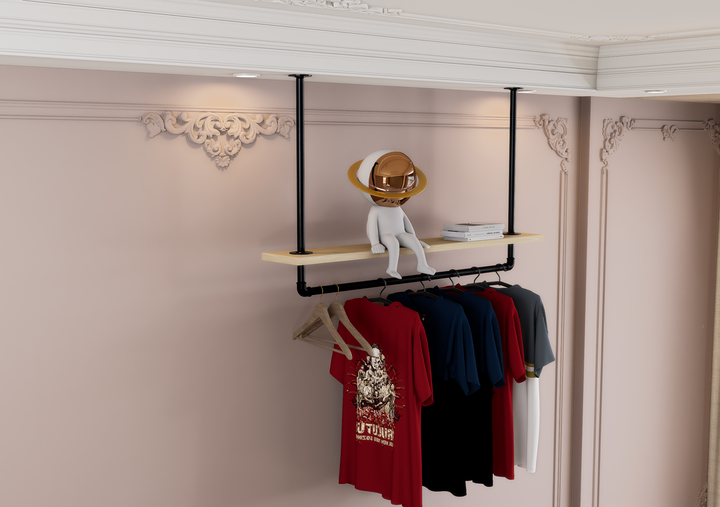 Ceiling Mounted Shelf Bracket with Clothes Rail (D112)