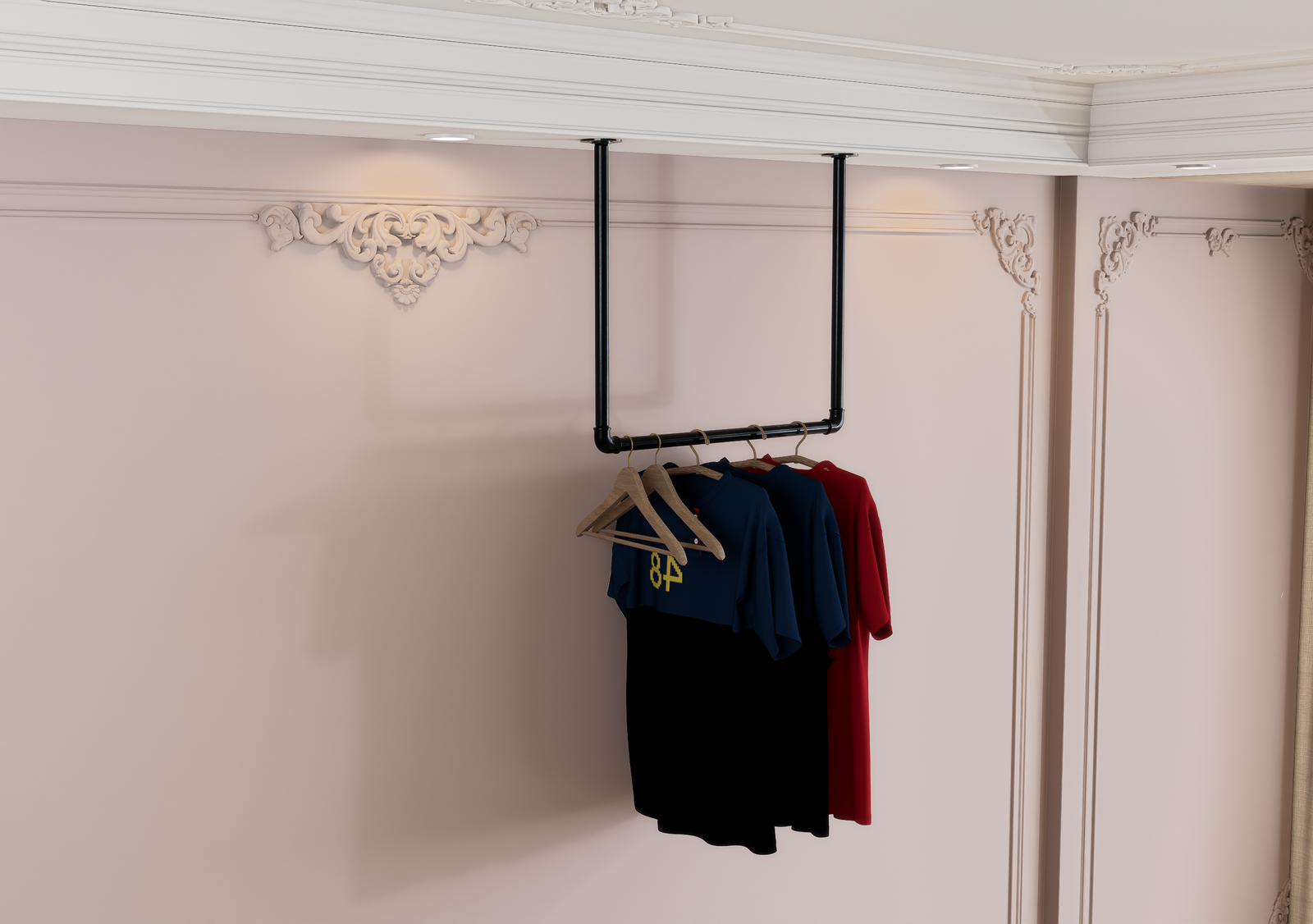 Single Industrial Iron Ceiling Mounted Clothes Rack (D6)