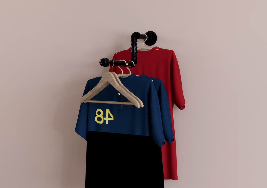 Double Level Quirky Industrial Black Steel Pipe Clothes Rack (D85)