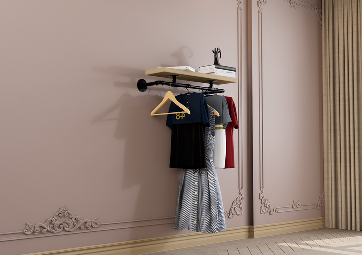 Compact Wall Mounted Clothes Rack with Shelf Bracket (1877)