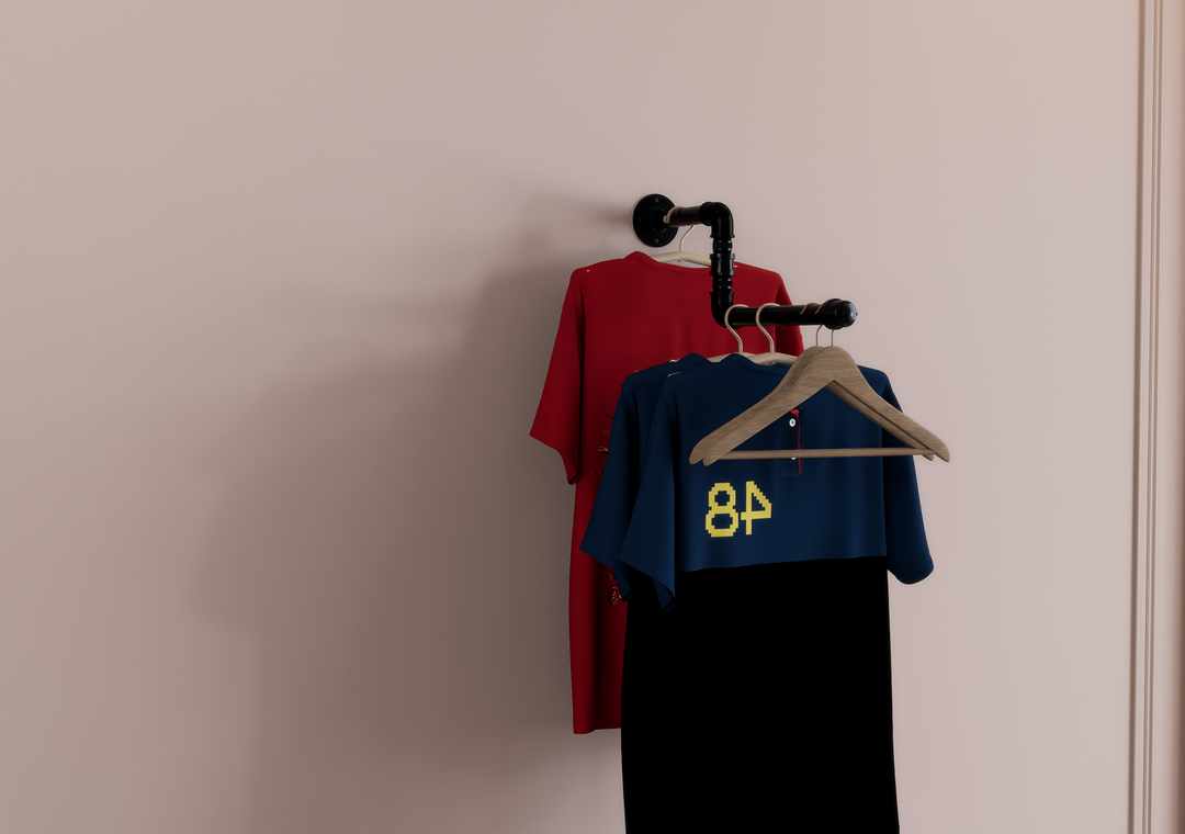 Double Level Quirky Industrial Black Steel Pipe Clothes Rack (D85)